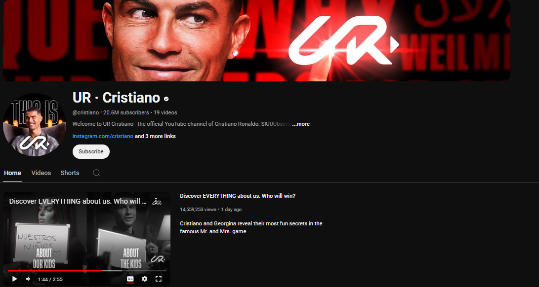 Ronaldo new Youtube channel